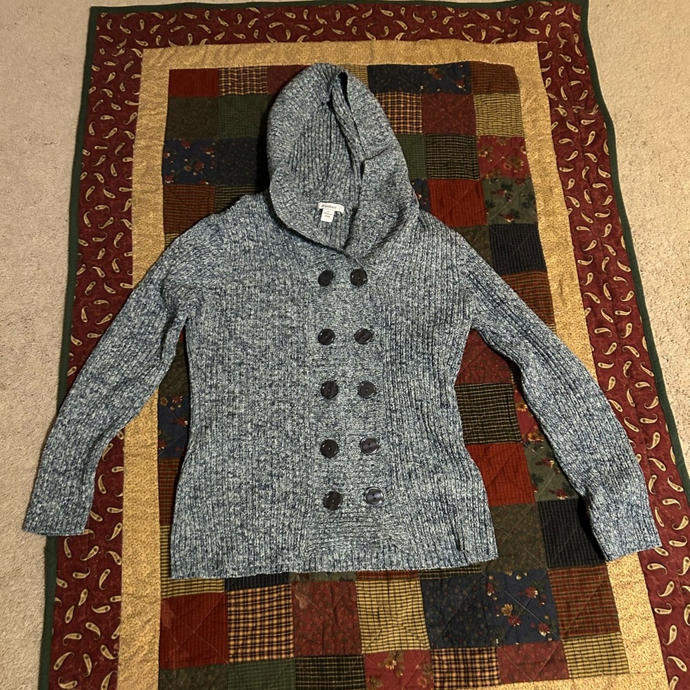 Dressbarn Blue and Gray Hooded Sweater - Size XL